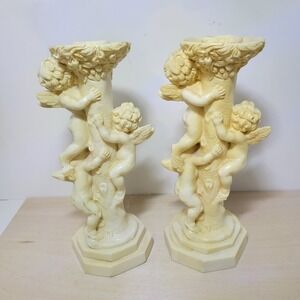 Vintage Norleans Cherub Angel Candle Holders Pair Italian Made Home Decor‎